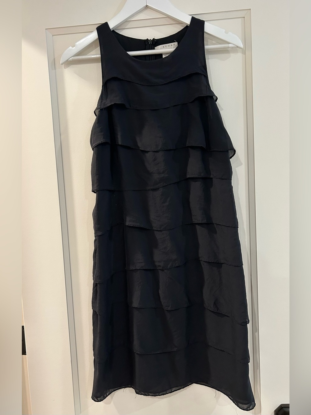 Kenar Tiered Sheath Dress in Black Silk Size 8